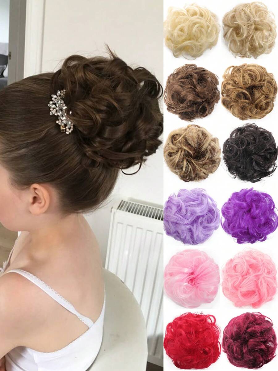 Messy Synthetic Hair Bun Scrunchy Donut Wavy Updo Elastic Scrunchie Hair Pieces Black Brown Pink Blue Purple Red Hairpiece Easy Bun Updos For Girls Daily Party Cosplay - Multicolor - View 1