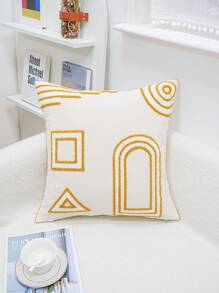 1pc Canvas Geometric Patterns Embroidery Cushion Pillow Case, Multi-Size Multi-Room Decoration Universal, Machine Washable, Closed Zipper, No Pillow Core Pillows Bedding Bed Home Decor Bedroom Decor Cushion Covers Cushion Cover Cushions