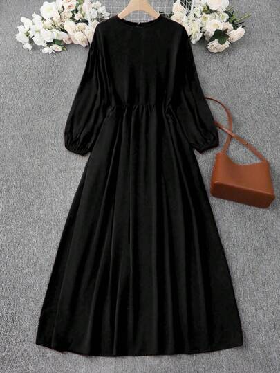 纯色长袖阿拉伯风格长裙，简约时尚休闲日常穿着，端庄，阿巴亚