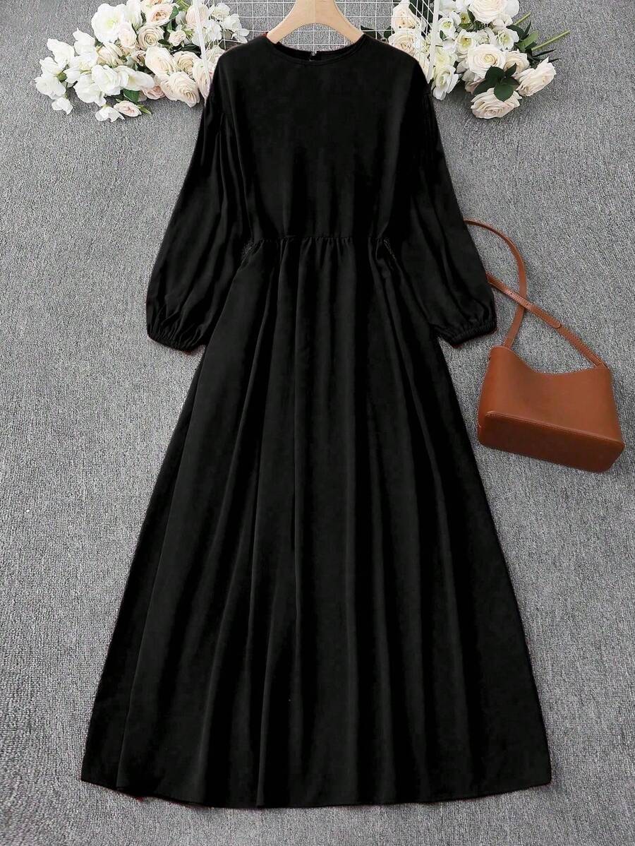 纯色长袖阿拉伯风格长裙，简约时尚休闲日常穿着，端庄，阿巴亚