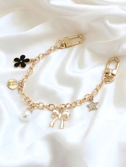 女士仿制包链替换单肩包带手提包女式手柄腰带包配件，包花链，蝴蝶结和星星和人造珍珠链优雅包饰链女士设计师单肩包 - 锌合金，黑花粉花白花包链饰物包装饰链吊坠装饰包链饰物女士配饰单肩斜挎包腋下包