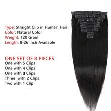 BINF Straight Clip In Hair Extensions Real Remy Hair Extensions 8-24 Inch Natural Color #1B Black 120g For Women High Quality - Natural Black - 查看 3