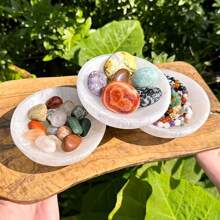 1pc Natural Selenite Charging Bowl For Home Decor, Boho Geometric Selenite Cleansing Bowl, Family Theme Decorative Stone Bowl For Halloween, Easter, Thanksgiving, Valentine'S Day - CRYSTALHOLA