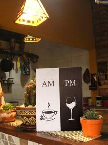 Quadro Cantinho do Café, Vinho, frase, AM PM e taças UNO Cozinha e Área Gourmet Quadro Decorativo - Preto e Branco - Visão 3