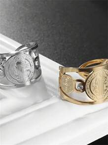 1 chiếc nhẫn hở tôn giáo bằng thép không gỉ có thể điều chỉnh hình thánh Benedict với đá Cubic Zirconia tổng hợp, trang sức thời trang phù hợp để đeo hàng ngày và dự tiệc, quà tặng ngày lễ tình nhân, trang sức tối giản, trang sức chạm khắc - nhiều màu - Xem 4