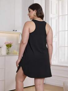 Đồ ngủ gợi cảm, thoải mái dành cho nữ cỡ lớn - Màu trơn, cổ tròn, dây mảnh, không tay, đồ mặc nhà tối giản, thích hợp làm quà tặng Ngày Valentine, in dòng chữ "Không, em muốn quay lại giường ngủ". - màu đen - Xem 3