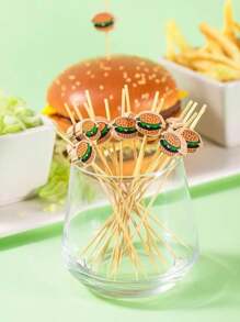 100pcs Toothpicks For Appetizers,Hamburger Pattern Bamboo Toothpicks Hamburger Picks, 4.7 Inch Bamboo Picks Skewers Fruit Sticks, Fancy Toothpicks For Breakfast Sandwiches Hamburger Fruit And Parties Events - Hamburger - View 3