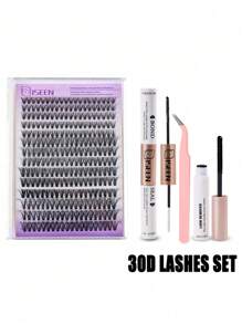 640片、240片、140片D型和C型卷翘睫毛嫁接套装，DIY睫毛嫁接套装，8-18毫米30D 40D单根睫毛套装，含睫毛胶、封层剂、镊子，可自行卸除（8-18毫米，套装），睫毛嫁接套装，睫毛，假睫毛 - 黑色 - 查看 15