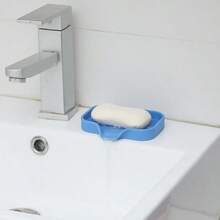 Silicone Bathroom Soap Dishes With Drain Spout-Bathroom And Kitchen Sink Organizer,Sponge Holder,Dish Soap Tray,Perfect For Dispenser,Scrubber,Bottle,Cup On Sink Or Counter-Coffee 4.9"*3.2" - Lichen Blue - 查看 6