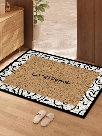 1 pieza Alfombra de bienvenida con letras, alfombra decorativa para la puerta de entrada de estilo simple, antideslizante y lavable para interior/exterior, se puede cortar a medida, adecuada para la entrada del hogar, apta para todas las estaciones y de vuelta al colegio