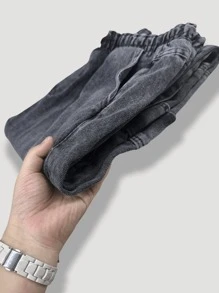 Men's Wide Leg Cargo Jeans And Twill Skate Pants Khaki 6 Pockets Drawstring Closure Unisex - Xám - Xem 3