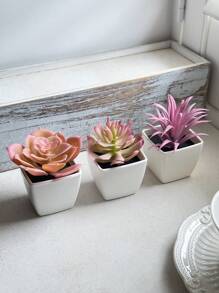 3 szt. Sztuczne różowe sukulenty w miniaturowych doniczkach, wystrój domu i salonu, patio na zewnątrz, spotkanie, Walentynki, Dzień Matki, prezent na Święto Dziękczynienia - ozdoby na biurko z pojemnikami