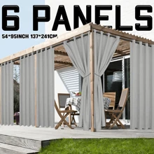 6 PANELS Outdoor Patio Curtains - Waterproof Grommet Top Curtains, White Woven Texture Exterior Curtains, Suitable For Pergolas, Porches, Gazebos, Cabins, Decks - Silver - View 3