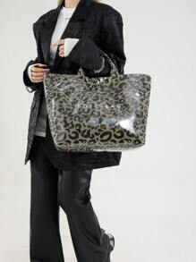Fashionable Tote Bag - Large Capacity, Made Of Lightweight PVC And Kraft Paper, With Hook And Loop Closure, Stylish Choice For Women - Brown - View 4
