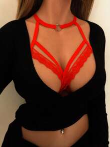 Lencería sexy, lencería sexy de encaje y banda elástica, lencería sexy de encaje y banda elástica de moda estilo fiesta de role-playing para Navidad