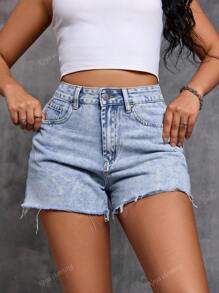 Shorts Denim Casual Desbotada de Verão