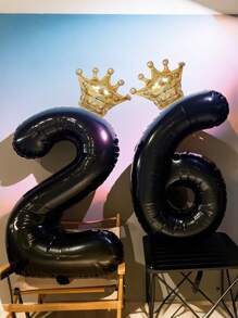 1/2 个 40 英寸超大皇冠数字气球，黑色数字铝箔气球配迷你金色皇冠，适合 1-10 岁、16 岁、18 岁、20 岁、21 岁、25 岁、30 岁、35 岁、40 岁、45 岁、50 岁、55 岁、60 岁生日