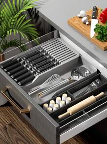 1pc Multifunctional Kitchen Knife Organizer Rack, Separating & Storage Holder With Draining Tray