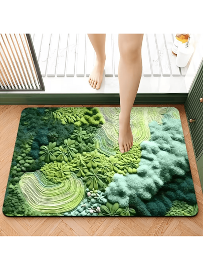 1pc Pastoral Rectangular Groen Carpet, Moss Velvety Faux Cashmere Zachte Warm Water Absorbent Vloer Mat, Fresh Plant Pattern, Visual 3D Effect Bathroom, Living Room, Bedroom, Entryway, Anti Slip, Washable Nordic Ins est Series, Soundproof Pad Study, Quick Dry