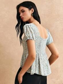 Top de mujer manga corta verde escote cuadrado - Verde - Ver 2