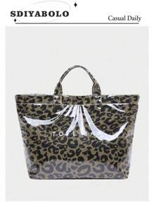Fashionable Tote Bag - Large Capacity, Made Of Lightweight PVC And Kraft Paper, With Hook And Loop Closure, Stylish Choice For Women - Brown - View 2