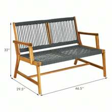 2-Person Patio Acacia Wood Bench Loveseat Chair Porch Garden Yard Deck Furniture - 1 - 查看 2