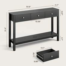 Bealife Console Table With 3 Drawers , Stylish Modern Accent Table With Storage Shelves 3 Tier Solid Wood Entryway Table, Sofa Table For Living Room, Entryway, Hallway, Entry - Black - View 5