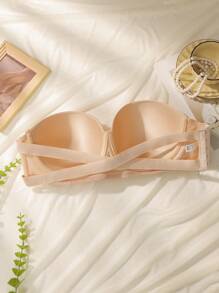 Off-The-Shoulder, Concealed Top, Strapless, Seamless Back Lingerie Bra - Apricot - View 7