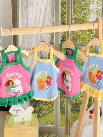 1pc Cute Cat Dog Letter Print Harness Tank Top Dress Pet Apparel