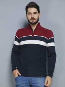 Men's Knitted Sweater Round Neck Autumn Winter Cold Weather Top - Burgundy - View 5