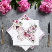100/60/20pcs 13 * 13 Inch Disposable Pink Butterfly Floral Pattern Napkins, Used For Birthday Parties, Family Gatherings, Wedding Banquets, Hotel And Restaurant Decoration Paper - Pink - View 7