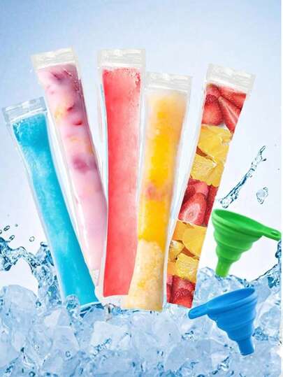 50/100pcs Transparent Disposable Ice Pop Bags, Household Ice Pop Mold, Sealable, Cold-Resistant, Long Ice Cream Bags, Suitable For Vegetables/Juices, Sodas, Fruits, Purees, Ice Cream, Frozen Foods, Sealable Storage Bags, DIY Ice Cream Bags And Food Packaging Bags, Party Kitchen Gift Bags, Disposable Lollipop Ice Bags, Crushed Ice Bags, Self-Sealing Clear Lollipop Ice Bags