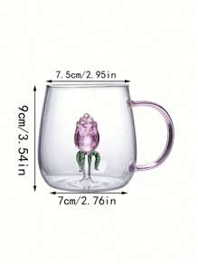 1pc 400ml 3d Rose Flower Design Single Layer Glass Cup With Clear Straight Body, For Juice, Beverage, Water, Milk Tea