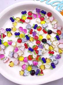 30pcs Resin Mixed Colorful Glitter Mini 3D Fruit Art Flat Bottom Rhinestone Stickers, DIY Jewelry Accessories, Craft Decoration, Suitable For Summer, School - Random Mixed 1 - View 5