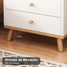 Mesita de Noche de Madera con 2 Cajones para Sala y RecáMara, Estilo C, Vintage Mesa Auxiliar de Fácil Montaje, Tallas de L40xW30xH53(cm) - Blanco - Ver 3