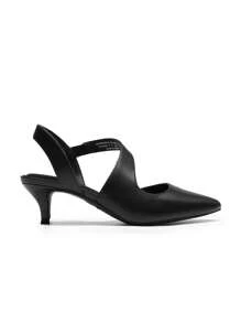 Kitten Heels For Women Closed Toe Pointed Toe Low Heel Strappy Pumps Party Dance Wedding Dress Shoes For Women - Black - View 4