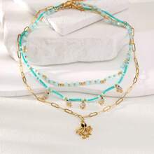 1 Set Handmade Bohemian Style Blue Jewelry Necklace Set, Featuring Octopus And Fish Pendants, Multi-Layer Necklace Suitable For Women, Versatile Beach Holiday Accessory Jewelry - Light color mix and match - View 2