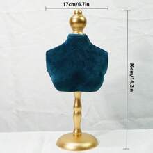 1pc Blue Velvet Material Jewelry Display Holder With Gold Base, Tabletop Jewelry Organizer Rack Summer Necessity For Women Storage Organizer Gift Travel Back To School