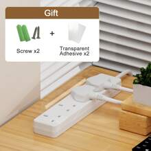 TISDLIP 英国标准四位延长线插座带电源指示灯和门设计，采用PP材质制成，配有2个螺丝和2个透明胶，适用于办公室、厨房、客厅、学校，白色，延长线电源插座