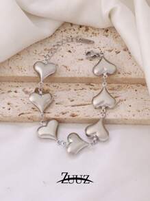 1pc Punk Vintage Stainless Steel Bracelet For Women Hollow Heart Chain Bracelet For Daily Decoration - Bracelet - View 7