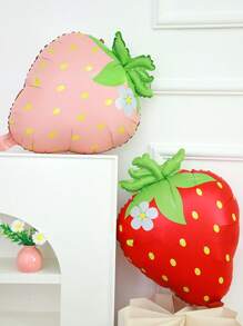 2pcs Matte Pink & Red Strawberry Balloons, Summer Fruit Theme Party Birthday Party Decorations Foil Balloons - Multicolor - View 9