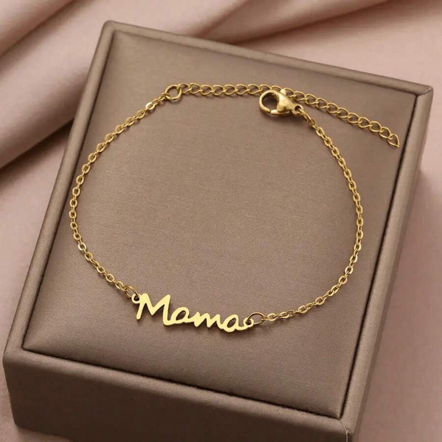 Minimalist Stainless Steel Letter "MAMA" Chain Bracelet, Jewelry Gift Accessory For Mother's Day, Halloween, Christmas