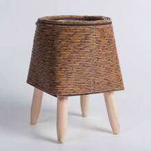 1PC Vintage Imitation Rattan Woven Flower Shelf Planters Handmade Storage Basket With Removable Wooden Legs Plant Pot Stand Holder
