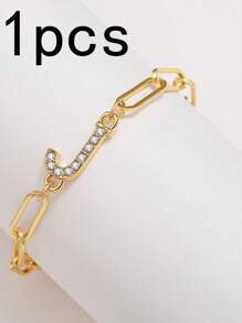 1pc New Gold 26-Letter Paper Clip Bracelet, Fashion Simple Rhinestone Bracelet, Material Alloy, Spring And Summer Fashion Bracelet - Letter Jewelry - View 21
