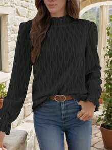 SANOPY Womens Blouses,Blouses For Women Dressy Casual,Blouses For Women Business Casual,Work Blouses For Women,Women's Turtleneck Puff Casual Long-Sleeved Shirt - 黑色 - 查看 4