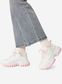 Womens Road Running Shoes, Women's Trainers Platform Lace-Up Comfortable Dad Sneakers