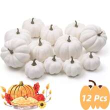 12Pcs Halloween Pumpkin, Halloween Pumpkin Simulation Decorations, Scene Setting, Atmosphere Decoration Props, No Candy Or Mischief, Decorative Pumpkins, Indoor Halloween Decorations, Outdoor Pumpkins On The Porch - White - View 7