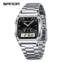 SANDA. SANDA Men's Fashion Watches Business Style Alarm Clock Steel Band Watch Square Dial