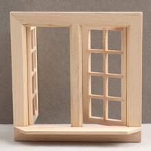 1pc 1:12 Scale Miniature Unfinished Furniture DIY Kit, 16-Grid Openable Window, 6-Grid Double Door, 4-Grid Pointed Top Door, Wooden Material For Dollhouse Model, Suitable For Micro Scene Shooting Props