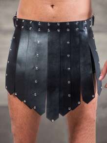 Black Pu Leather Gladiator Skirt Men's Handmade Warrior Costume Roman Gladiator Harness Skirt Gothic Gladiator Costume Sexy Men's Studded Detail Steampunk Armor Accessories Holiday Costume